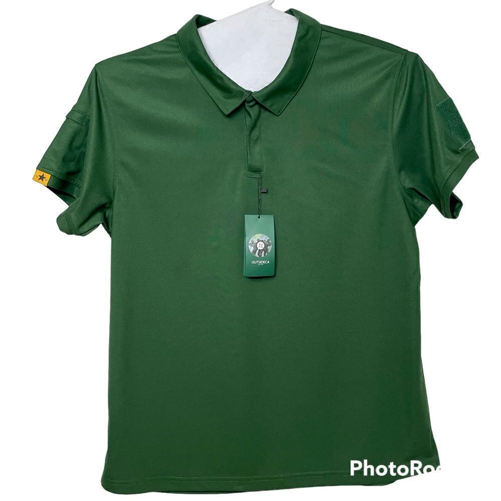 Outsideca‎ Tactical Shirt Mens 2XL Hook & Loop Sleeve Patch Green Shooting Polo